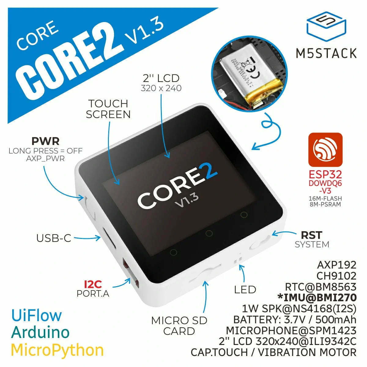 M5Stack Core2 V1.3 ESP32 IoT D - M5Stack Core2 review and price
